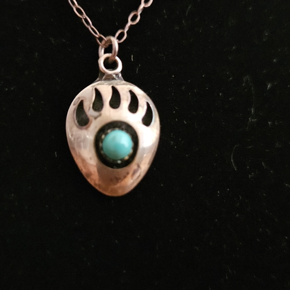 Vintage Native American Hopi Zuni bear paw earrings / pendant necklace sterling - Picture 3 of 5